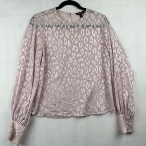 Express Animal Print‎ Blouse Top Small S Pink Long Sleeve Career Casual